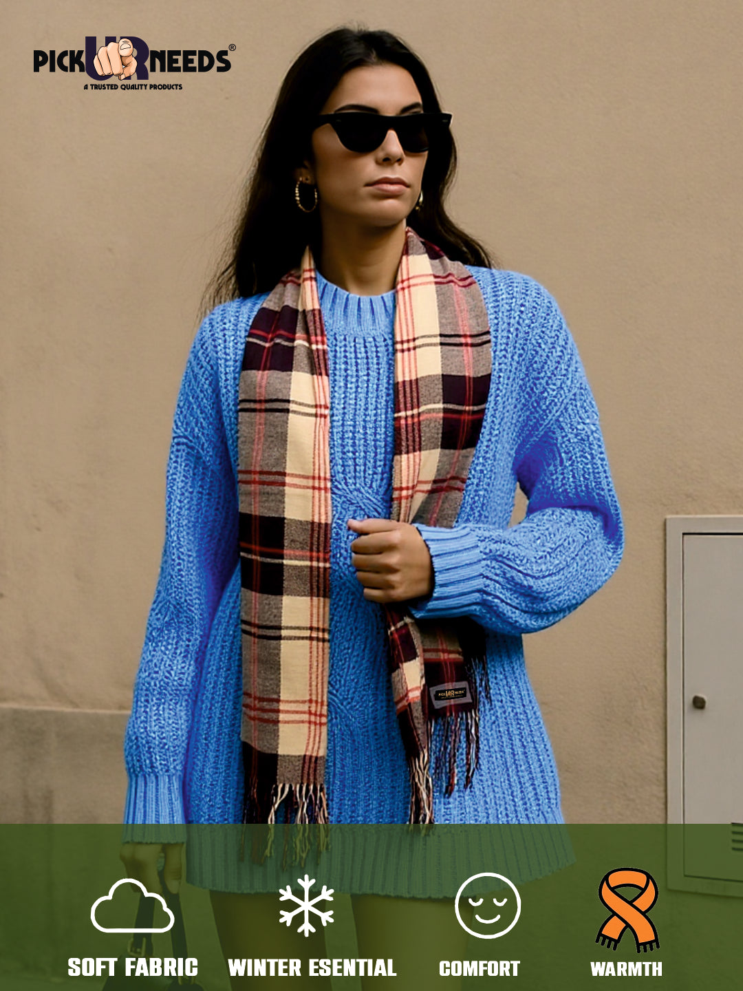 Pick Ur Needs Pure Cashmere Womens Winter Stylish Muffler Warm, Soft and Trendy Scarves for Cold W